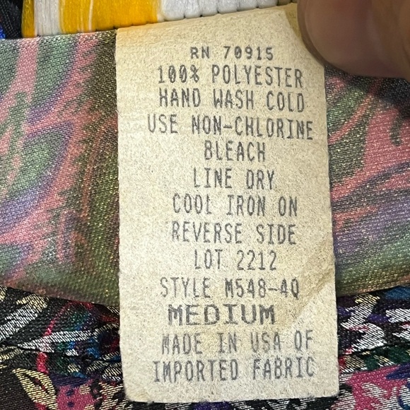 VTG 80s Silver Threads Sz M Paisley Polyester Silver Foil Dolman Sleeve Top - Picture 4 of 7